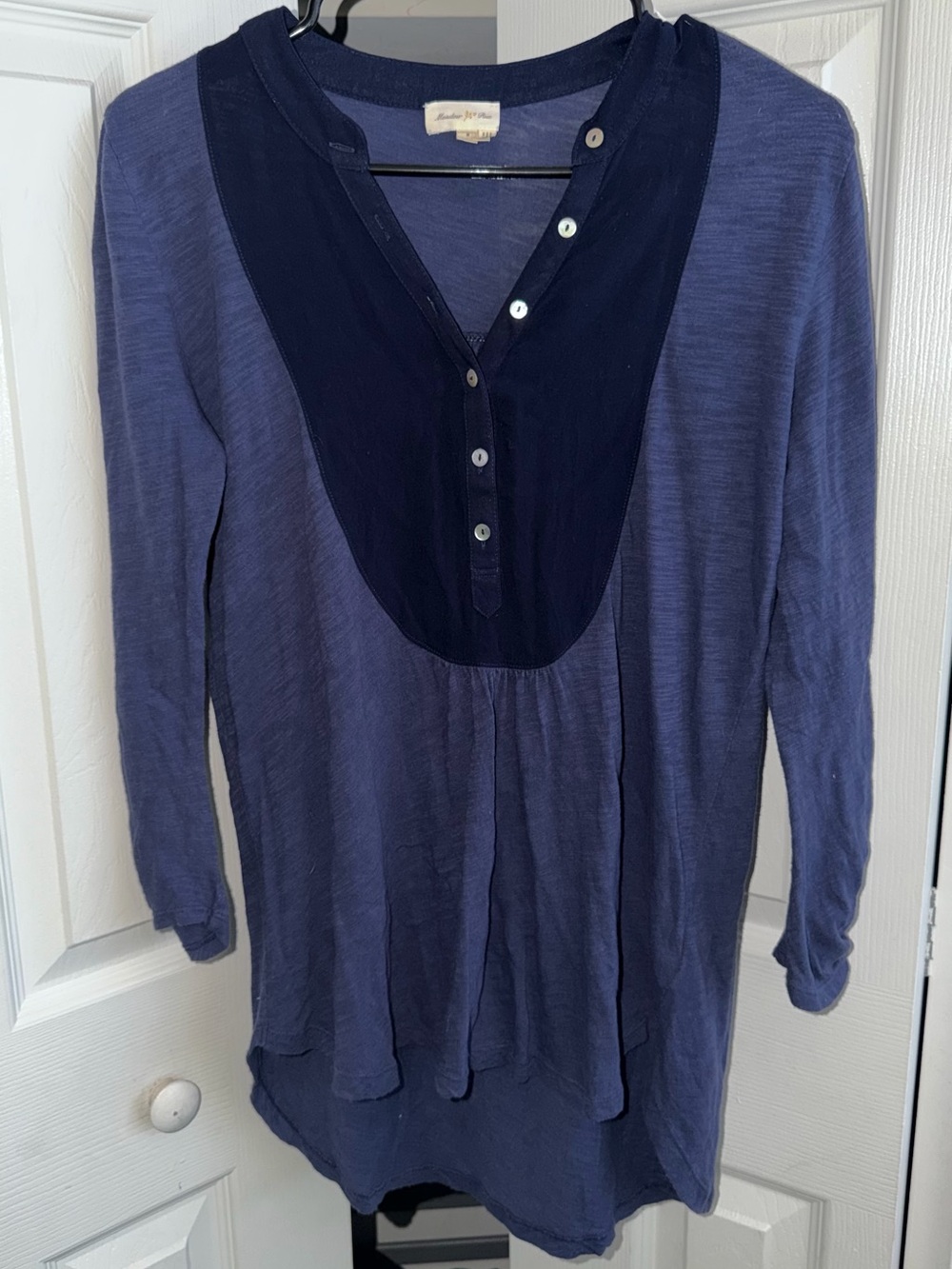Anthropologie Meadow Rue Mixed Media Bib-Front Henley Tunic